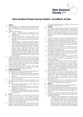 NZ Panels Group Conditions of Sale