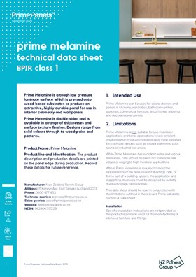 Prime Melamine Technical Data Sheet / BPIR