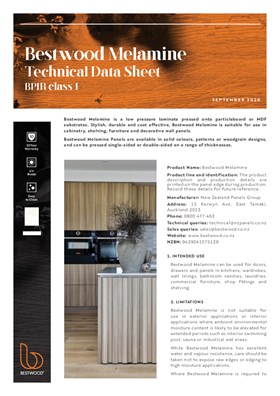 Bestwood Melamine Technical Data Sheet / BPIR